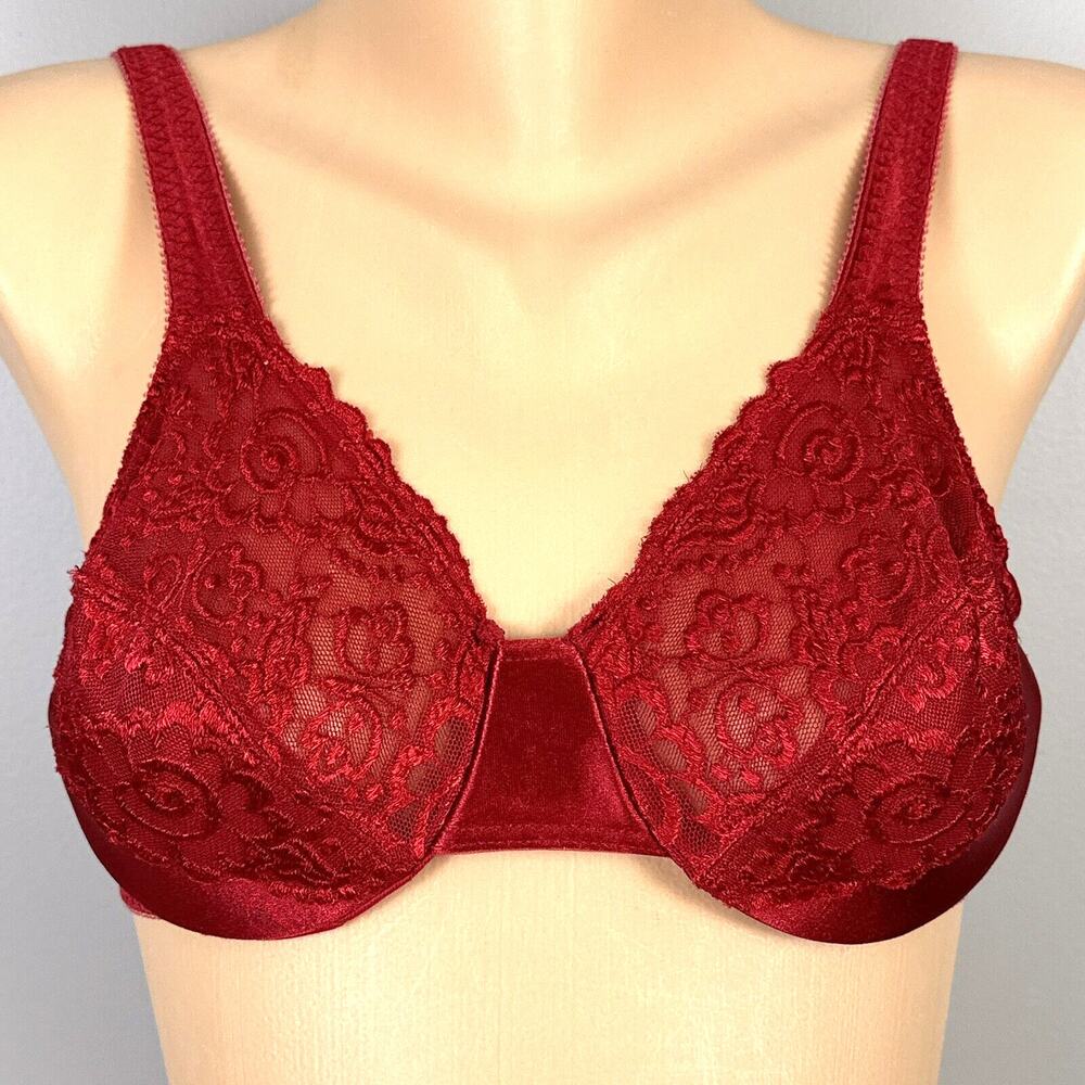 Vintage Vassarette Second Skin Satin Bra Size 34C Red Lace Underwire 75-014 90s